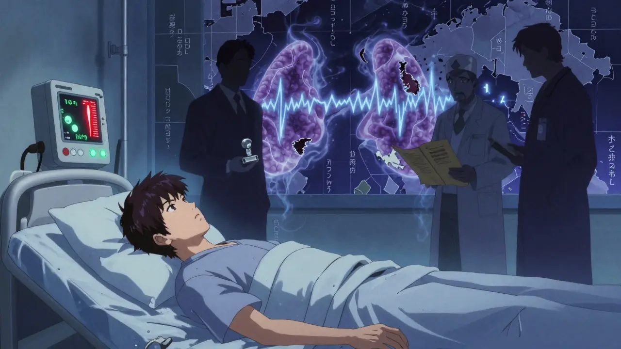 Ein Patient im Krankenhaus mit steigendem TSH-Wert, während Ärzte und Apotheker über Regeln streiten.