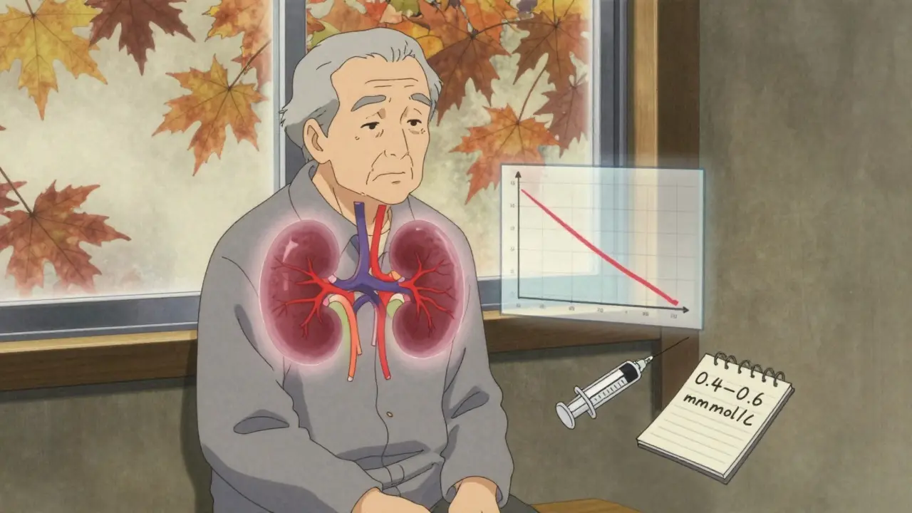 Älterer Patient mit transparenter Darstellung der Nierenfunktion und niedrigem Lithiumspiegel.