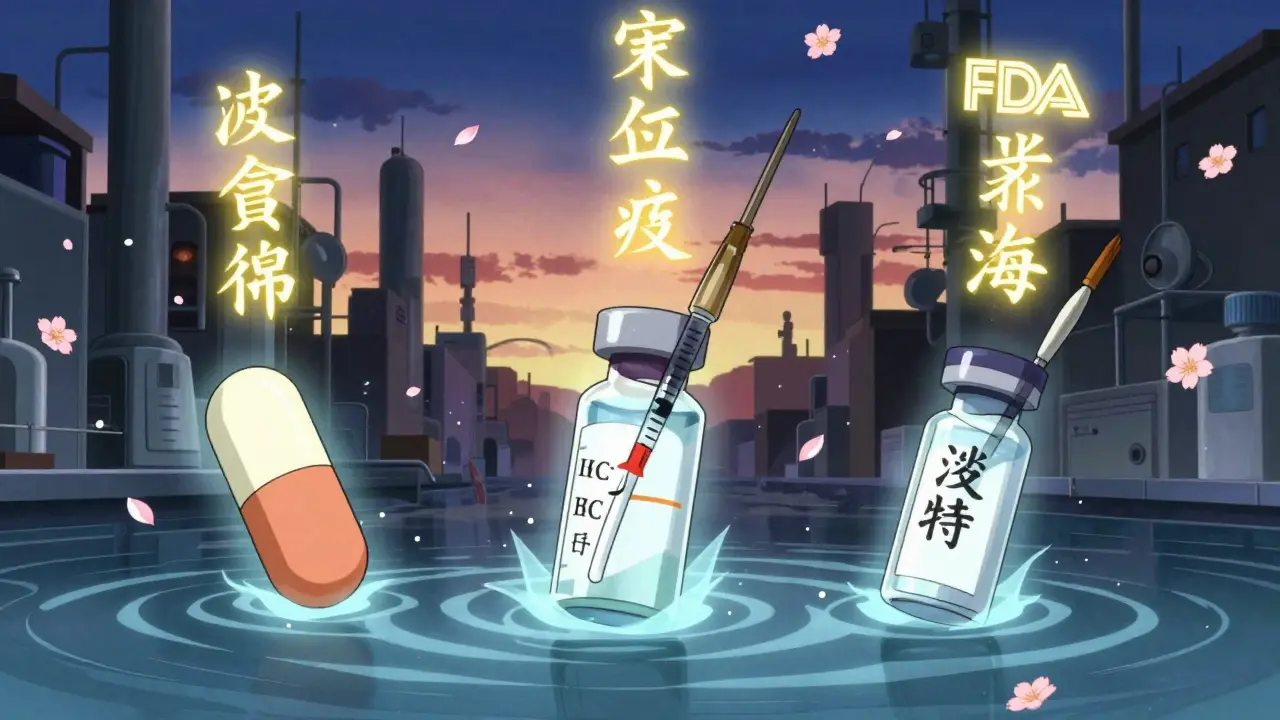 Drei Medikamentenchargen werden von geisterhaften Wesen auf Reinheit, Identität und Sterilität geprüft, während Blüten fallen.