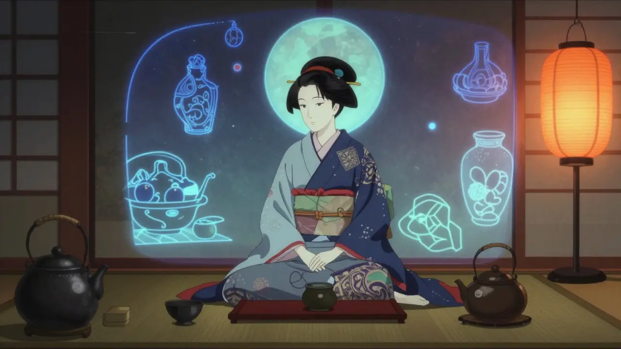 Ein holografisches Projekt passt sich einer traditionellen Teeszene an.