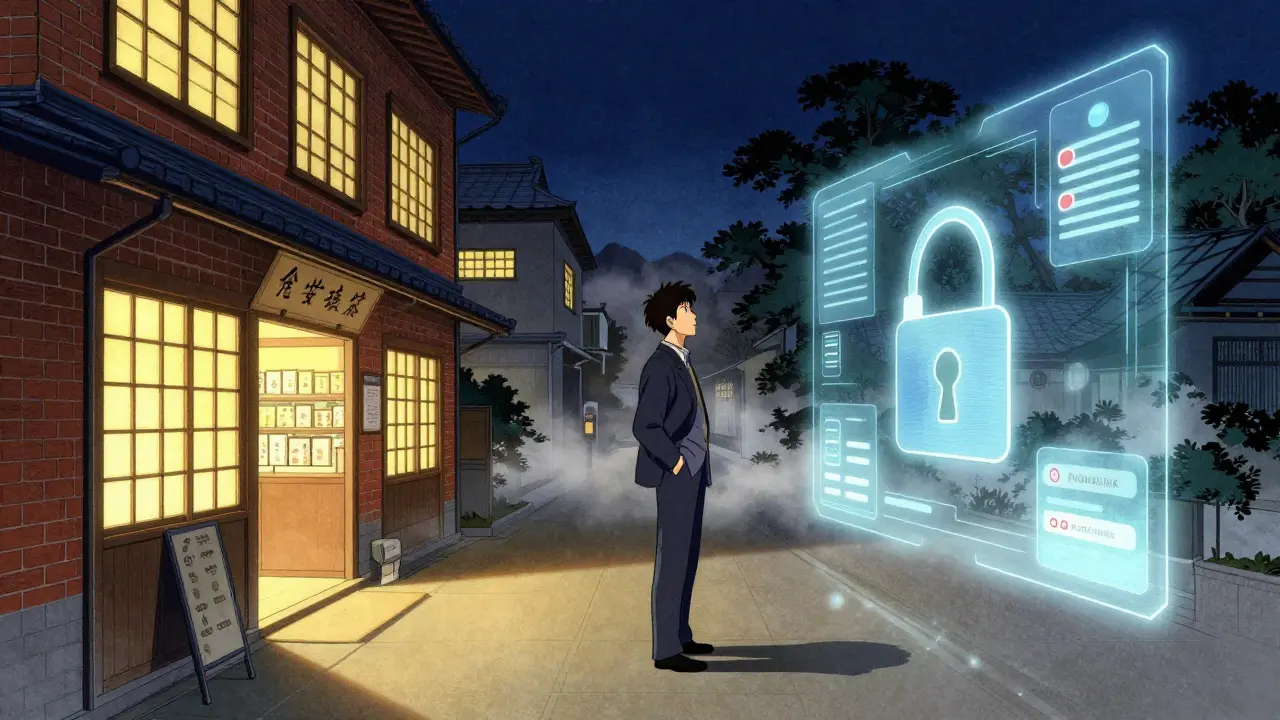 Anime-Stil: Wahl zwischen lokaler Apotheke und sicherem Online-Kauf