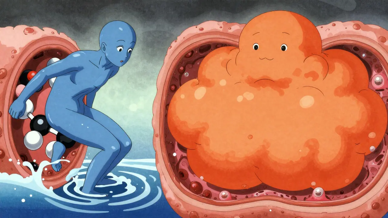 Zwei animierte Molekül-Geister: wasserliebend vs. fettliebend in japanischer Druckkunst
