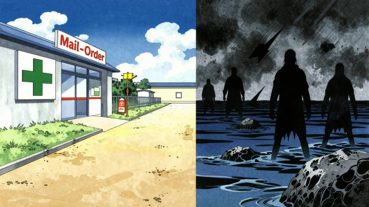 Sichere Apotheke vs. illegale Shops: Wellen und Wolken im Manga-Stil